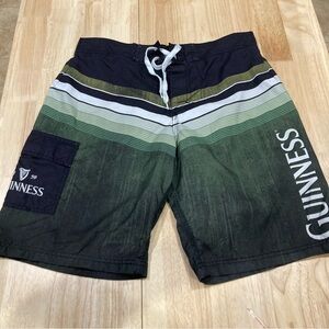 Guinness Beer Men's Black Green White Striped Board Shorts Swim Trunks Size 36